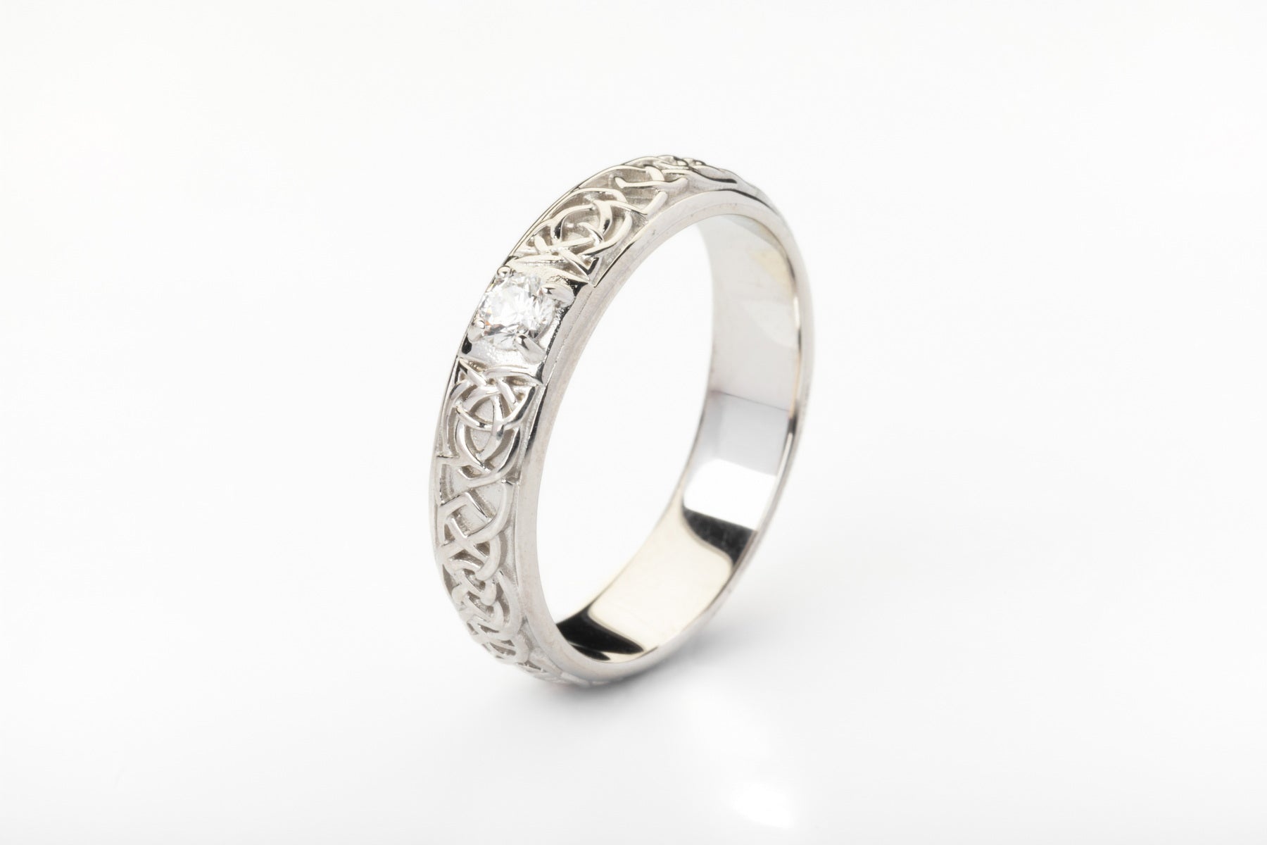 vkngjewelry Ring Gold Viking Diamond Ring with Celtic Knot Pattern, Norse Wedding Band