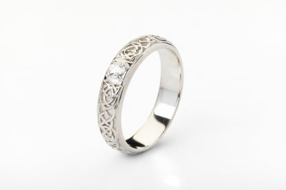 vkngjewelry Ring Gold Viking Diamond Ring with Celtic Knot Pattern, Norse Wedding Band
