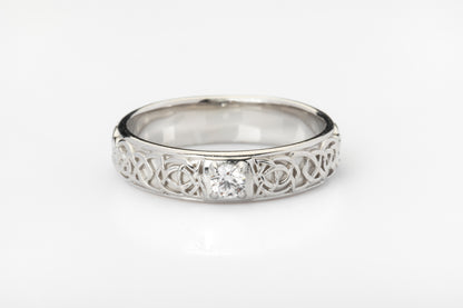 vkngjewelry Ring Gold Viking Diamond Ring with Celtic Knot Pattern, Norse Wedding Band