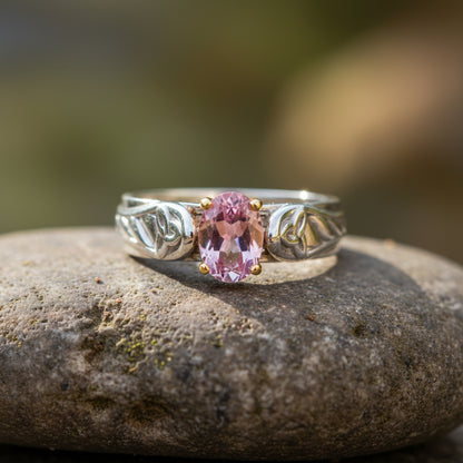 vkngjewelry Ring Gold Wedding Band with Amethyst, Handmade Viking Jewelry
