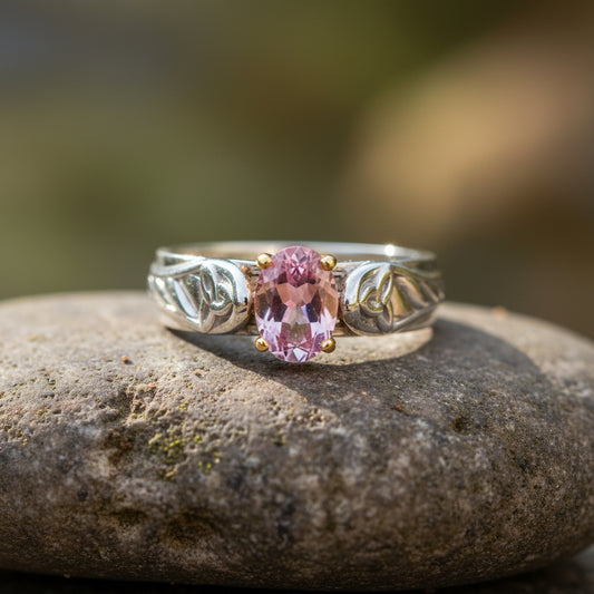 vkngjewelry Ring Gold Wedding Band with Amethyst, Handmade Viking Jewelry