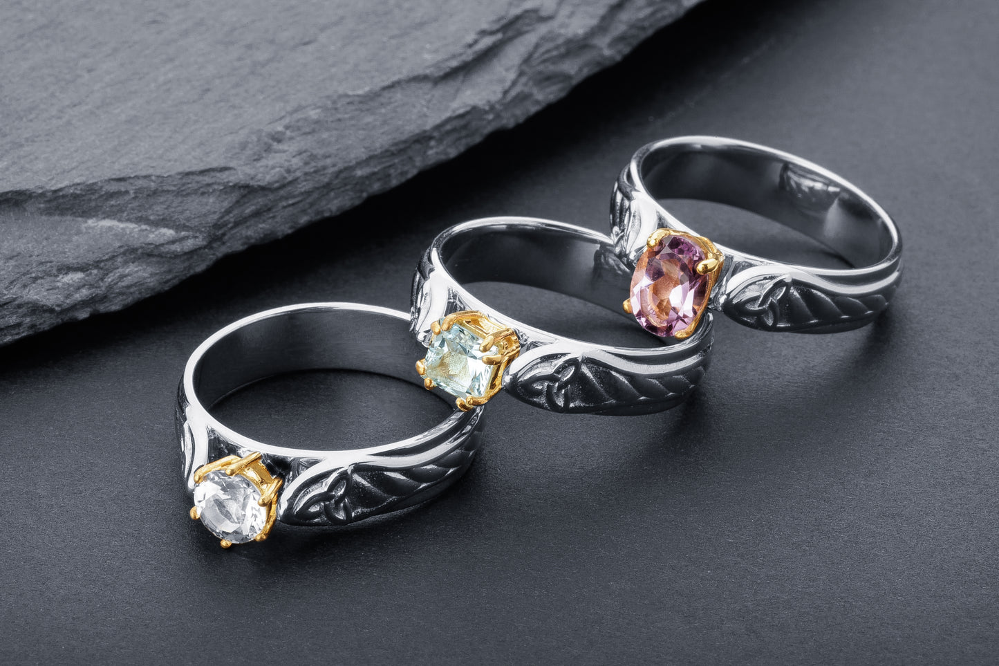 vkngjewelry Ring Gold Wedding Band with Amethyst, Handmade Viking Jewelry