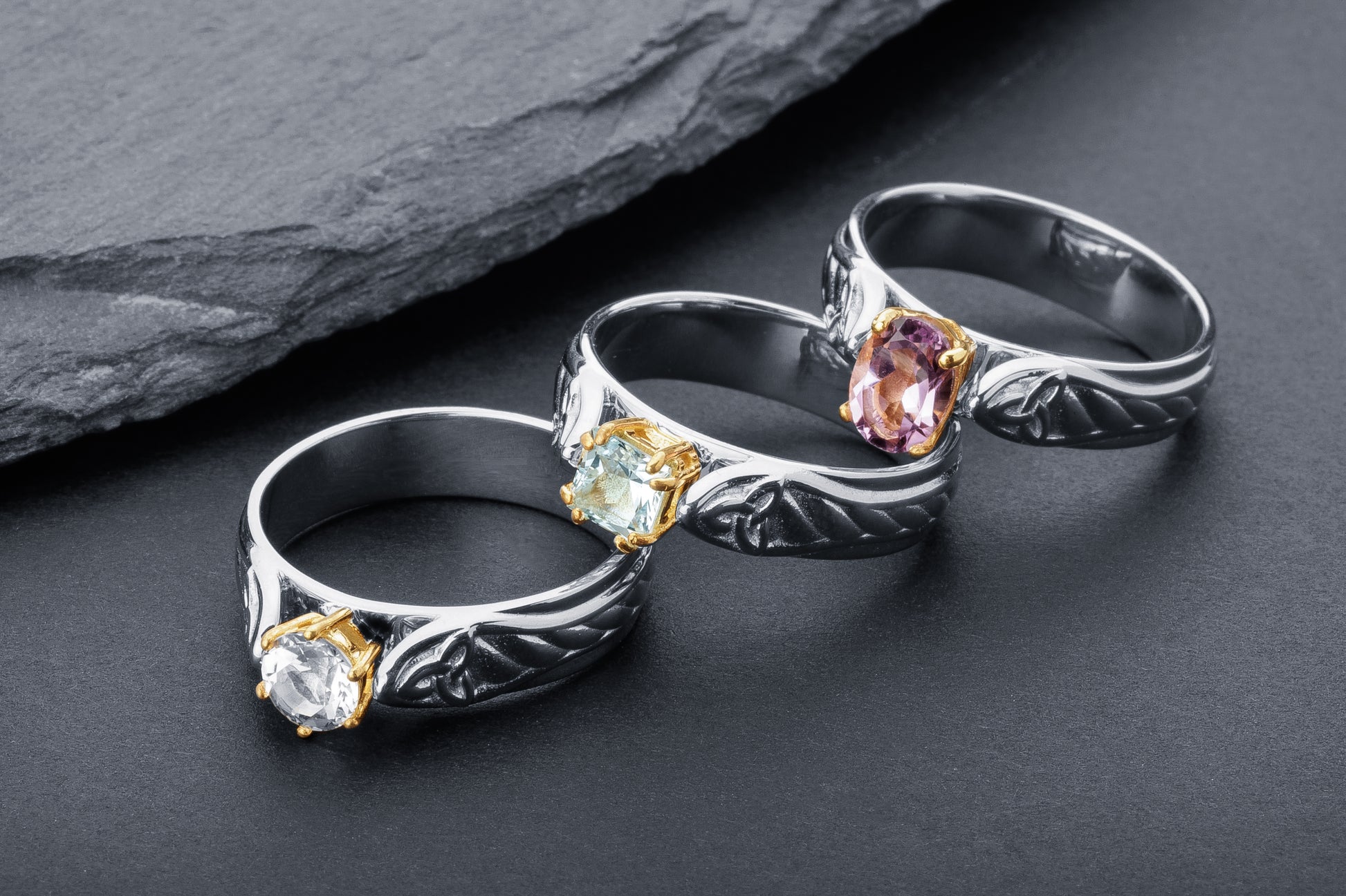 vkngjewelry Ring Gold Wedding Band with Amethyst, Handmade Viking Jewelry