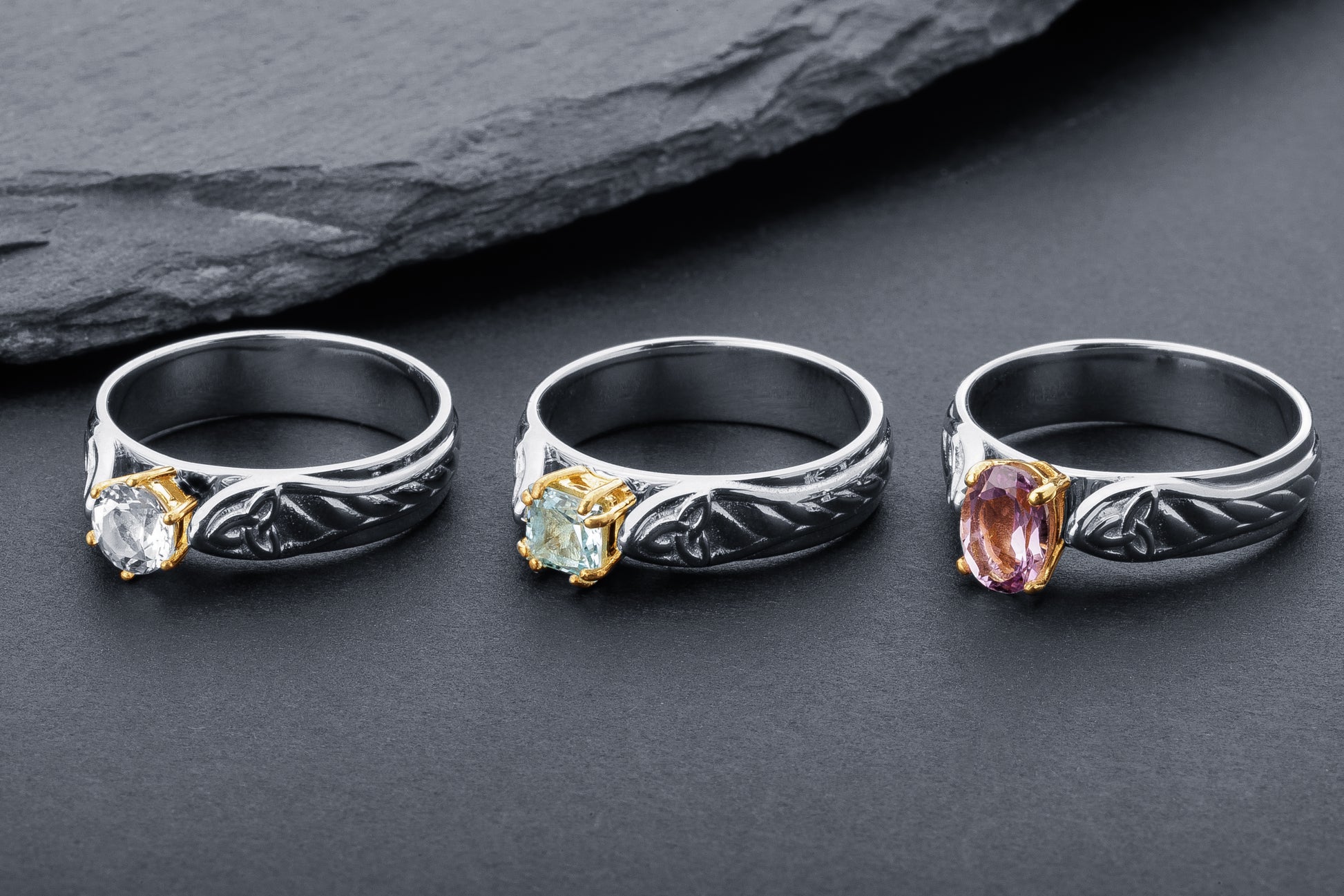vkngjewelry Ring Gold Wedding Band with Amethyst, Handmade Viking Jewelry