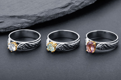 vkngjewelry Ring Gold Wedding Band with Amethyst, Handmade Viking Jewelry