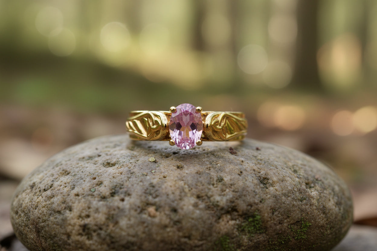 vkngjewelry Ring Gold Wedding Band with Amethyst, Handmade Viking Jewelry