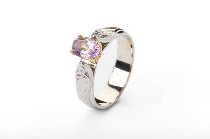 vkngjewelry Ring Gold Wedding Band with Amethyst, Handmade Viking Jewelry