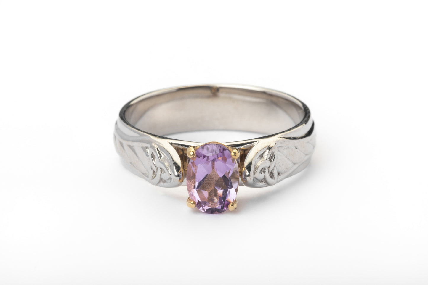 vkngjewelry Ring Gold Wedding Band with Amethyst, Handmade Viking Jewelry