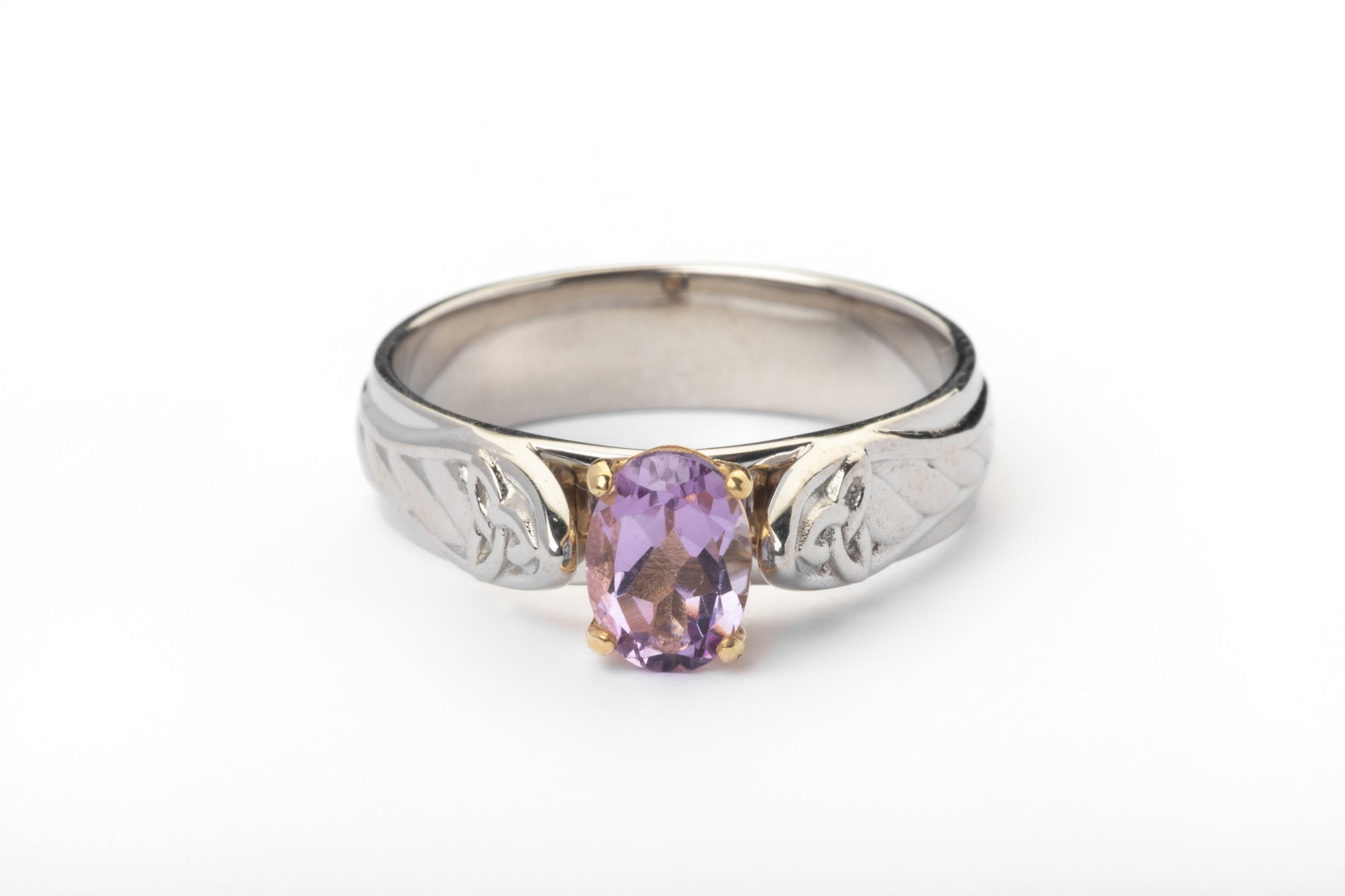 vkngjewelry Ring Gold Wedding Band with Amethyst, Handmade Viking Jewelry