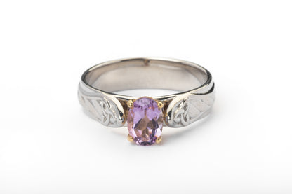 vkngjewelry Ring Gold Wedding Band with Amethyst, Handmade Viking Jewelry