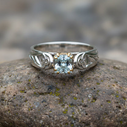 vkngjewelry Ring Gold Wedding Ring with Aqua Topaz, Nordic Style Handcrafted Jewelry