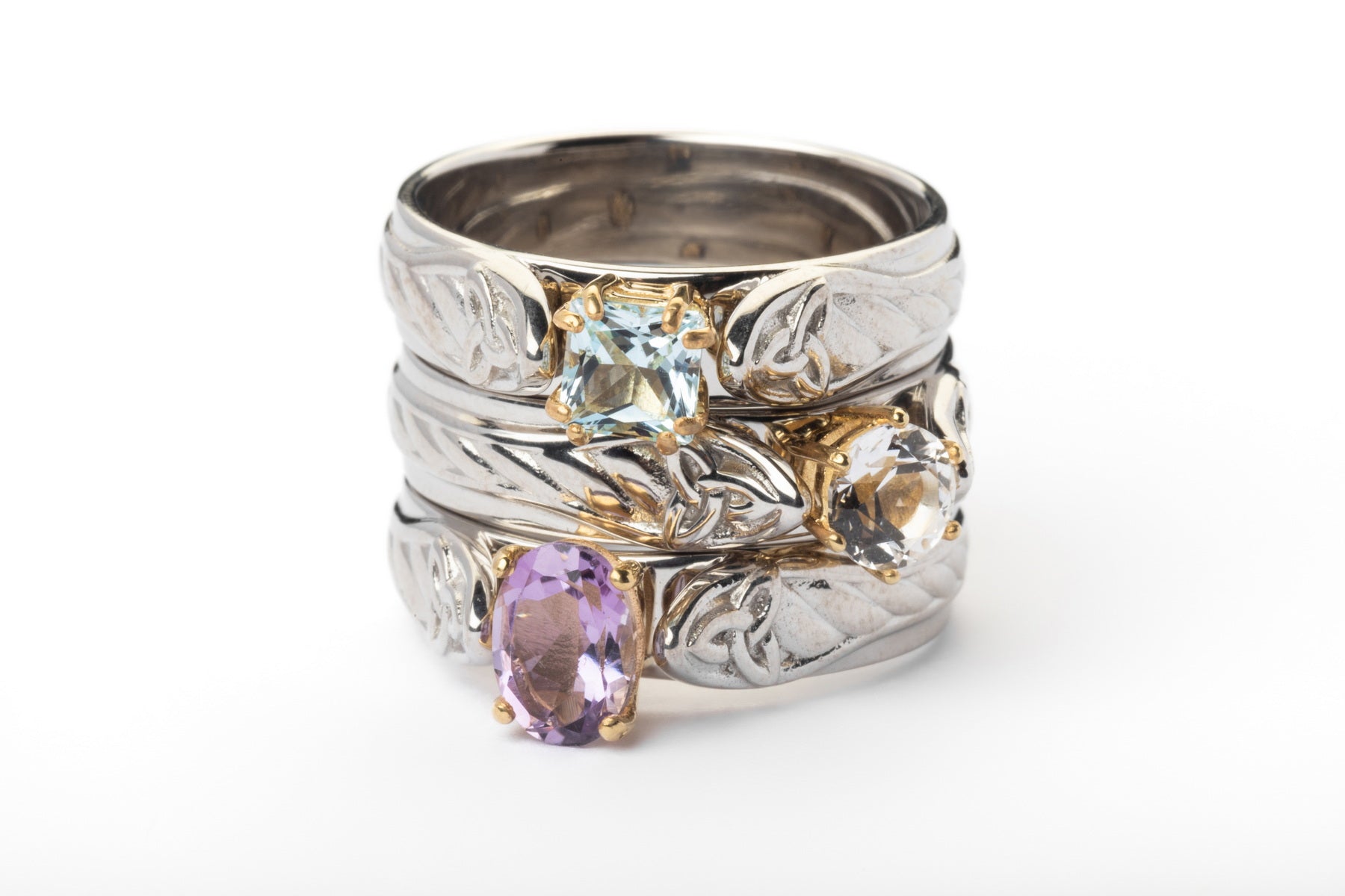 vkngjewelry Ring Gold Wedding Ring with Aqua Topaz, Nordic Style Handcrafted Jewelry