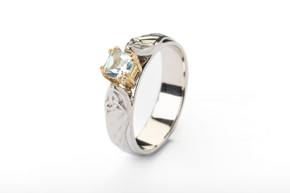 vkngjewelry Ring Gold Wedding Ring with Aqua Topaz, Nordic Style Handcrafted Jewelry