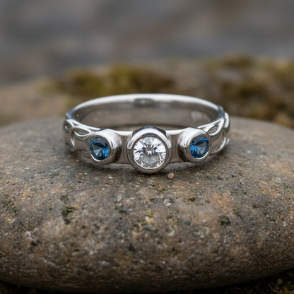 vkngjewelry Ring Gold Wedding Ring with Topaz & Sapphires, Handmade Viking Band