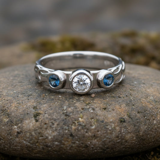 vkngjewelry Ring Gold Wedding Ring with Topaz & Sapphires, Handmade Viking Band