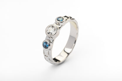 vkngjewelry Ring Gold Wedding Ring with Topaz & Sapphires, Handmade Viking Band