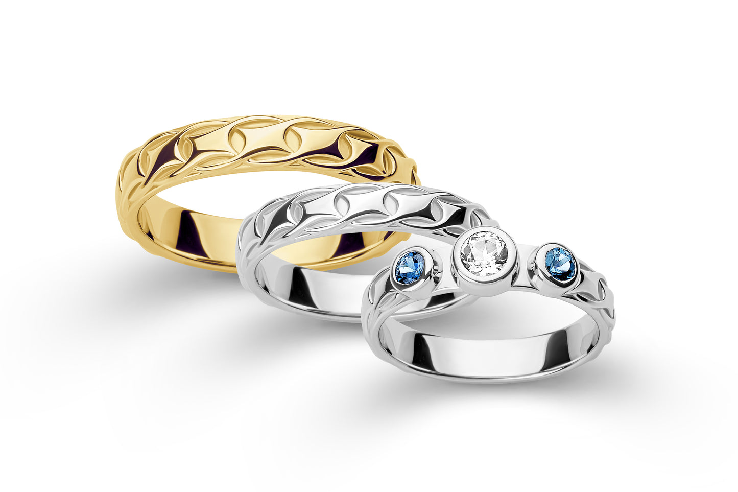 vkngjewelry Ring Gold Wedding Ring with Topaz & Sapphires, Handmade Viking Band