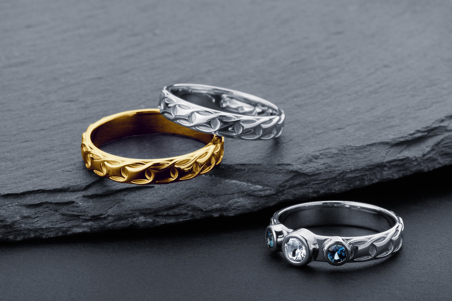 vkngjewelry Ring Gold Wedding Ring with Topaz & Sapphires, Handmade Viking Band