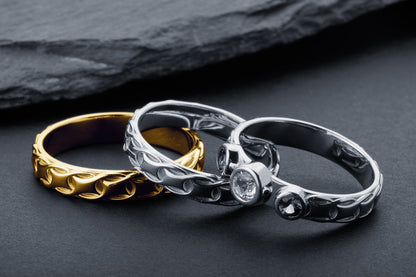vkngjewelry Ring Gold Wedding Ring with Topaz & Sapphires, Handmade Viking Band