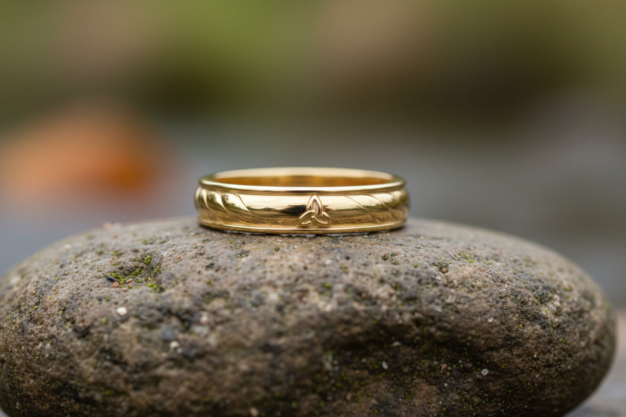 vkngjewelry Ring Golden Celtic Triquetra Ring, Twisted Band Norse Wedding Jewelry