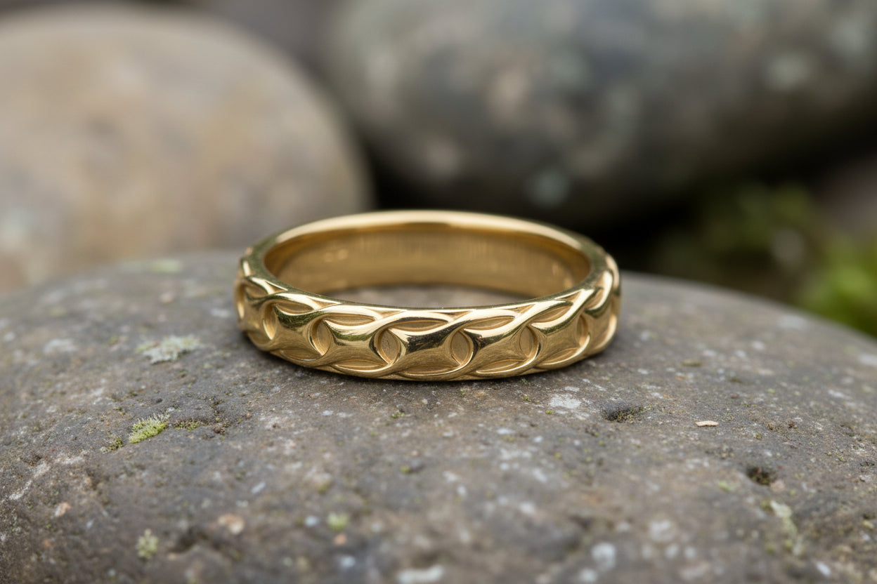 vkngjewelry Ring Golden Infinity Knot Pattern Ring, Handmade Scandinavian Jewelry