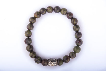 vkngjewelry Bracelet Hancrafted Viking Bracelet in Green Jasper with Rune Bead
