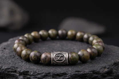 vkngjewelry Bracelet Hancrafted Viking Bracelet in Green Jasper with Rune Bead