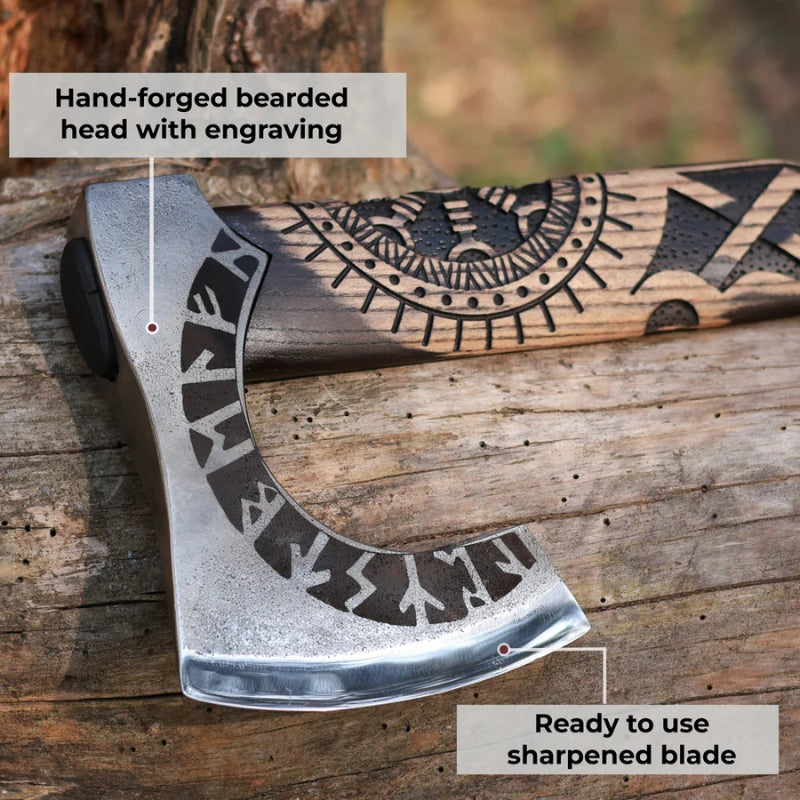 vkngjewelry hache Hand Forged Axe “OTHALA” With Leather Cover