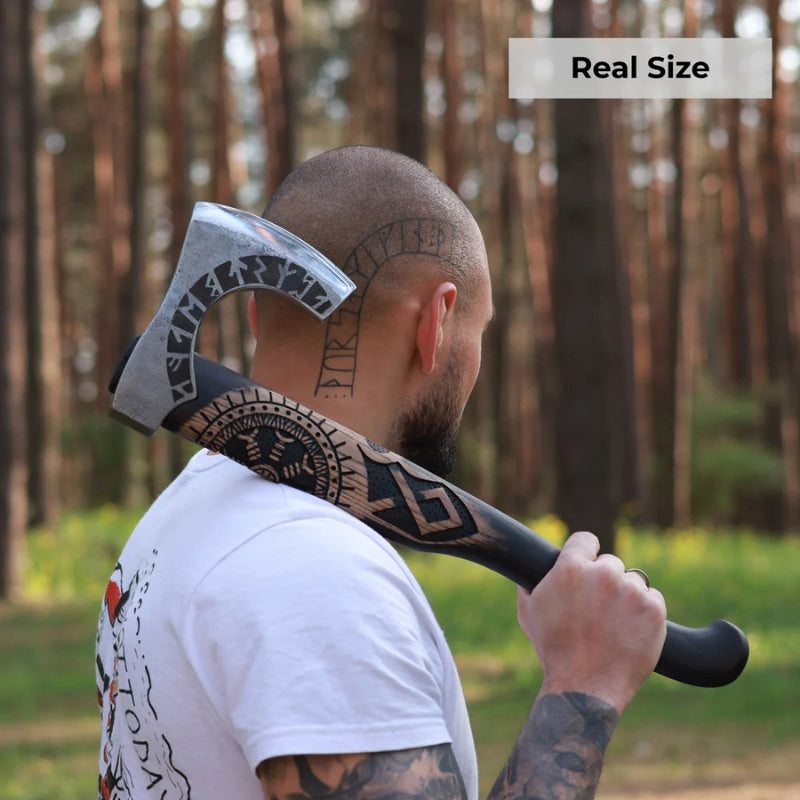 vkngjewelry hache Hand Forged Axe “OTHALA” With Leather Cover