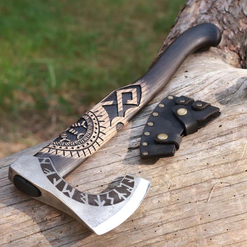 vkngjewelry hache Hand Forged Axe “OTHALA” With Leather Cover
