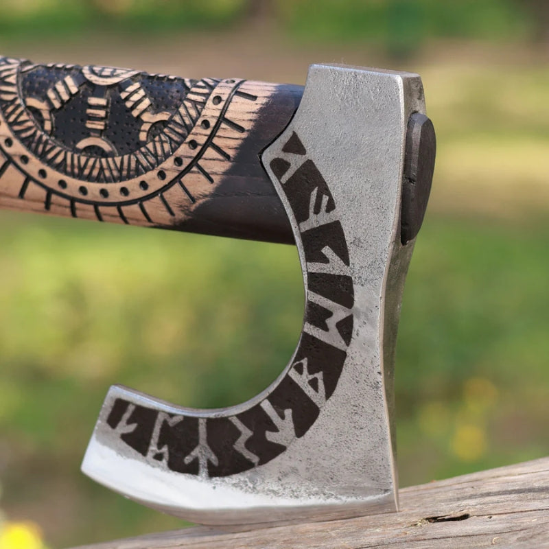 vkngjewelry hache Hand Forged Axe “OTHALA” With Leather Cover