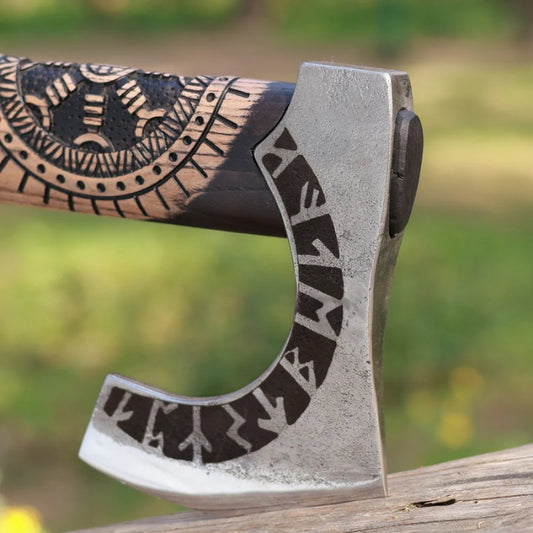vkngjewelry hache Hand Forged Axe “OTHALA” With Leather Cover