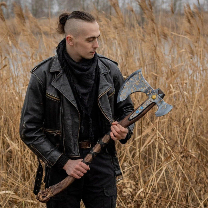 vkngjewelry hache Hand-forged Leviathan Axe With Leather Wrap