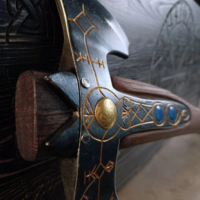 vkngjewelry hache Hand-forged Leviathan Axe With Leather Wrap