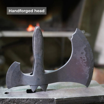 vkngjewelry hache Hand-forged Ragnarok Kratos Axe With Carved Handle And Luminescent Runes Hand-forged