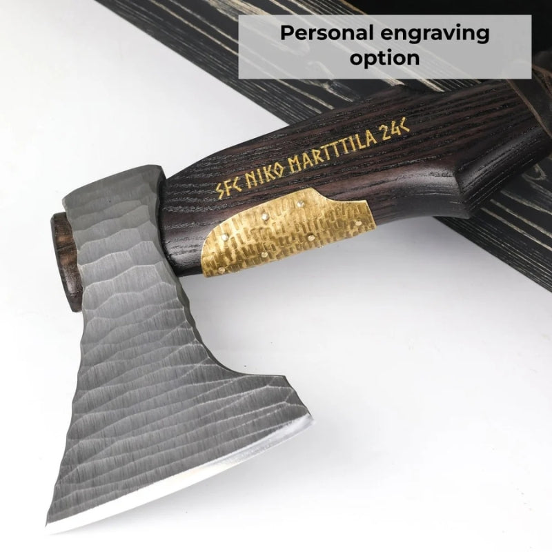 vkngjewelry hache Hand Forged Viking Axe "Veles" With Leather Wrap On The Handle