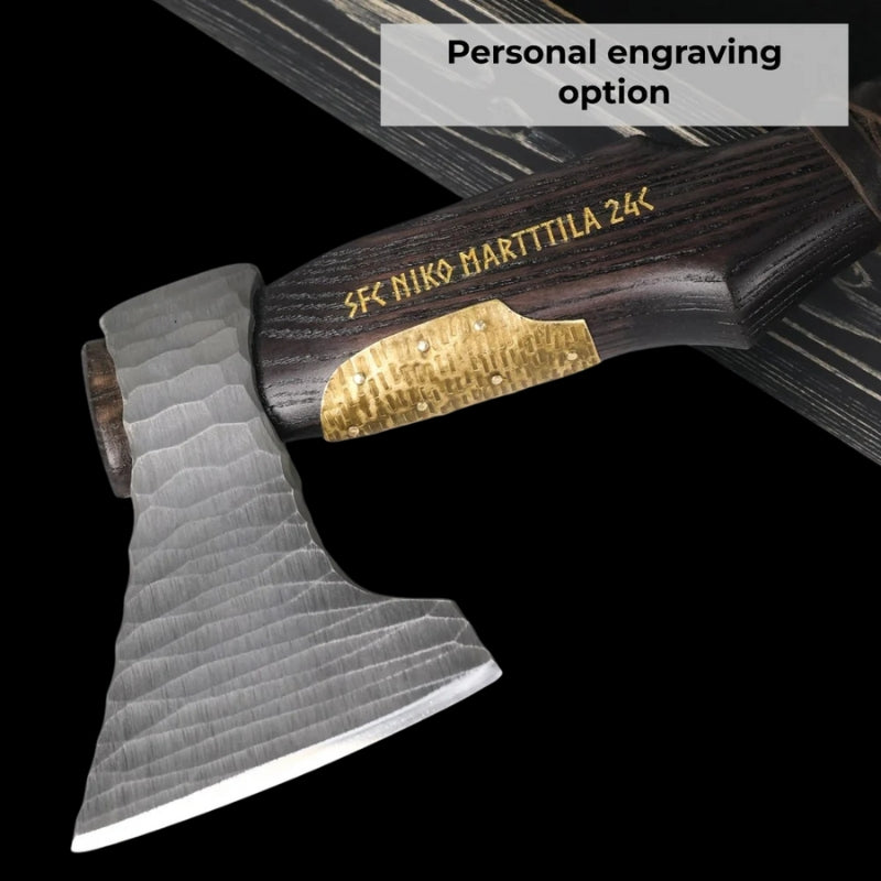 vkngjewelry hache Hand Forged Viking Axe "Veles" With Leather Wrap On The Handle