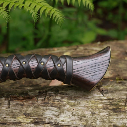 vkngjewelry hache Hand Forged Viking Axe "Veles" With Leather Wrap On The Handle