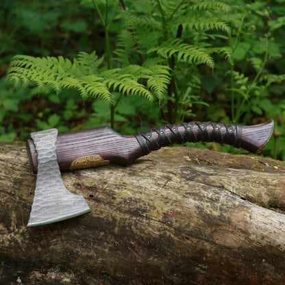 vkngjewelry hache Hand Forged Viking Axe "Veles" With Leather Wrap On The Handle