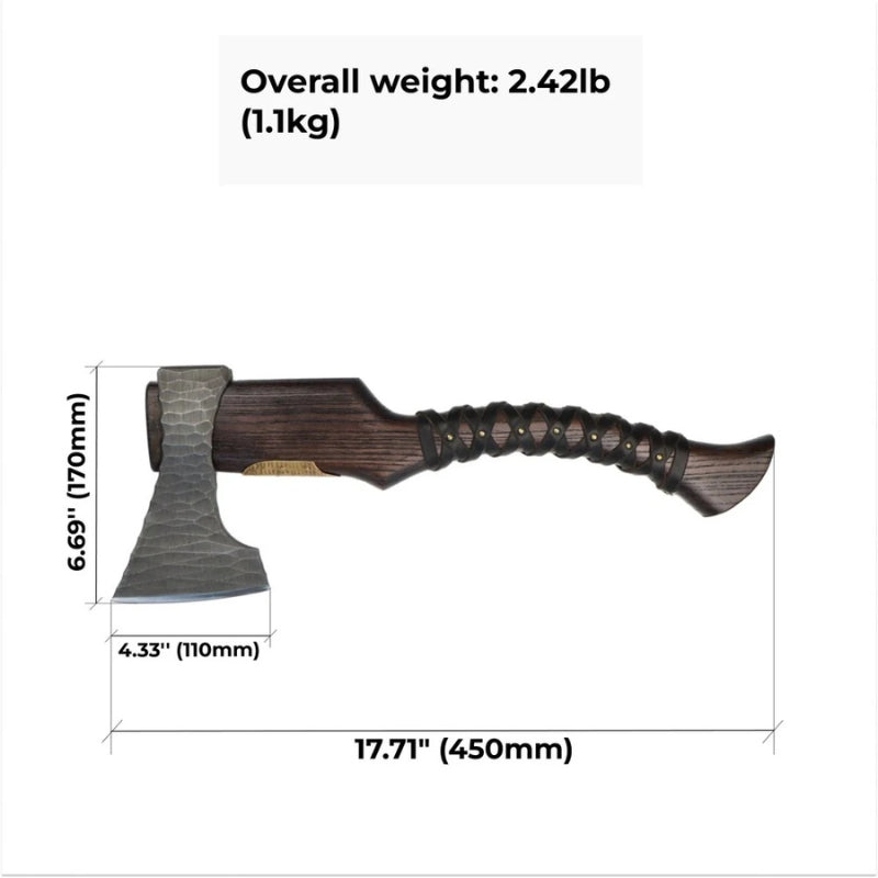 vkngjewelry hache Hand Forged Viking Axe "Veles" With Leather Wrap On The Handle