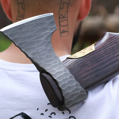 vkngjewelry hache Hand Forged Viking Axe "Veles" With Leather Wrap On The Handle