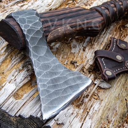 vkngjewelry hache Hand Forged Viking Axe "Veles" With Leather Wrap On The Handle