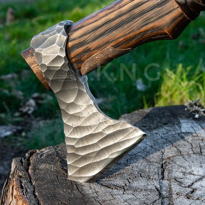 vkngjewelry hache Hand Forged Viking Axe "Veles" With Leather Wrap On The Handle