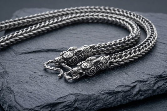 vkngjewelry Chain Handcrafted 925 Silver Chain with Wolf heads,solid chain