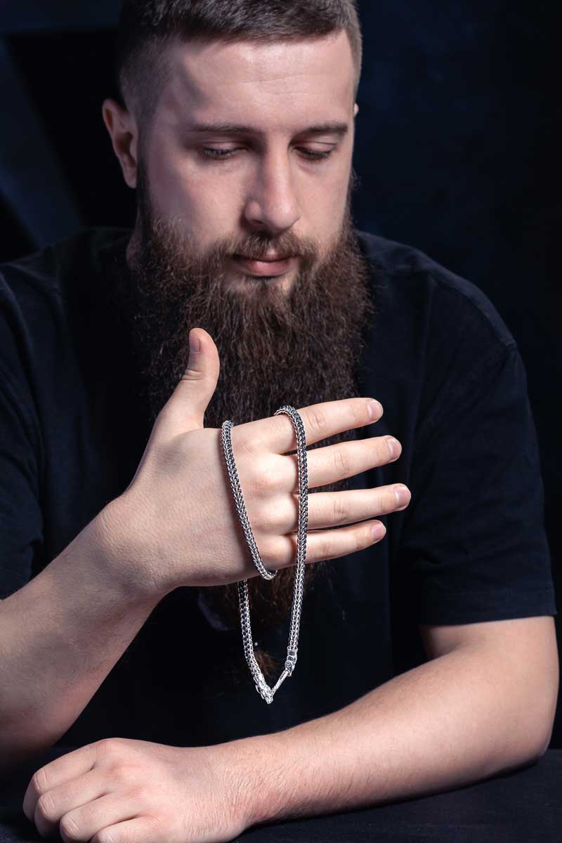 vkngjewelry Chain Handcrafted 925 Silver Chain with Wolf heads,solid chain
