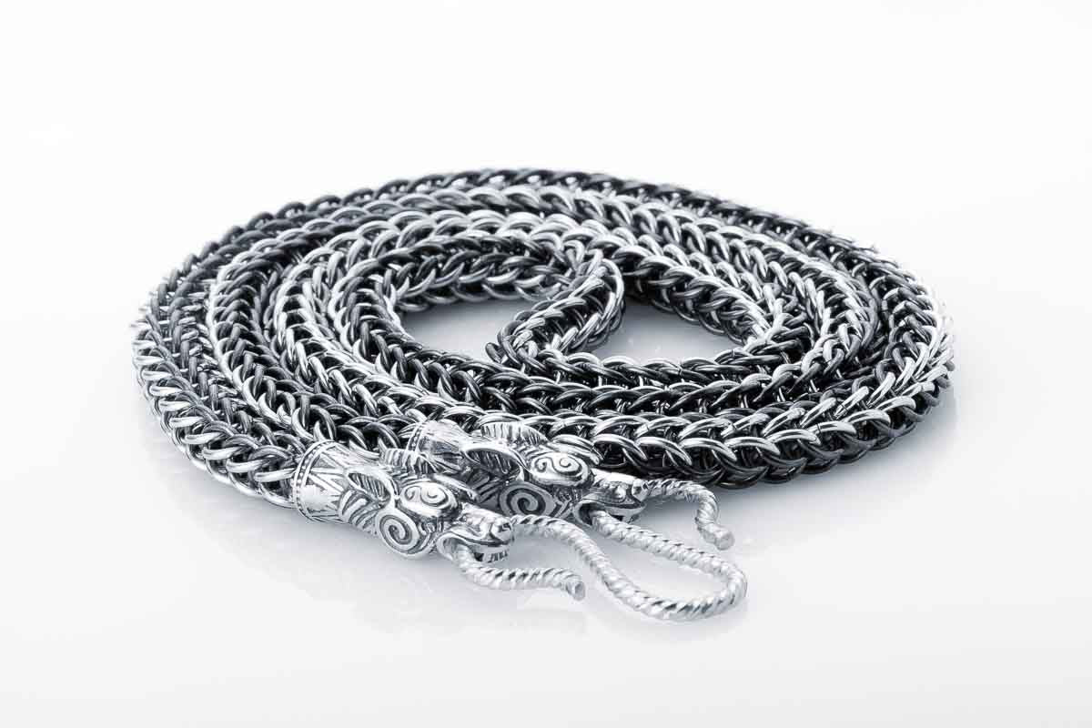 vkngjewelry Chain Handcrafted 925 Silver Chain with Wolf heads,solid chain