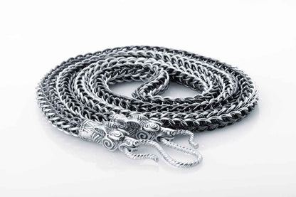 vkngjewelry Chain Handcrafted 925 Silver Chain with Wolf heads,solid chain