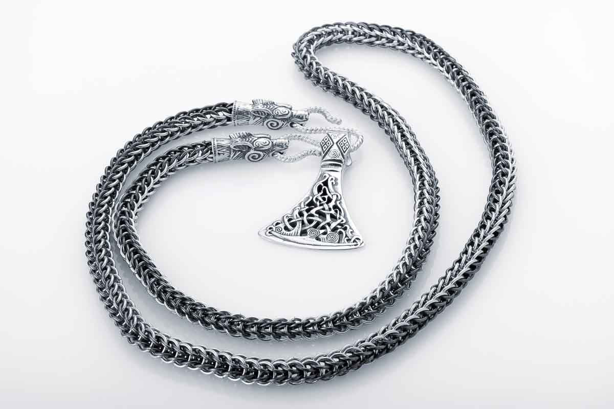 vkngjewelry Chain Handcrafted 925 Silver Chain with Wolf heads,solid chain