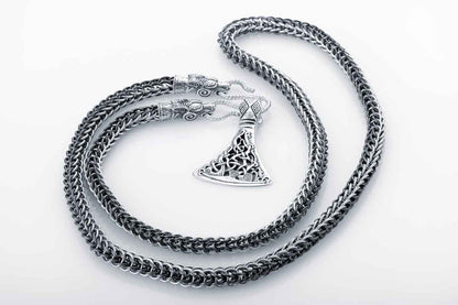 vkngjewelry Chain Handcrafted 925 Silver Chain with Wolf heads,solid chain