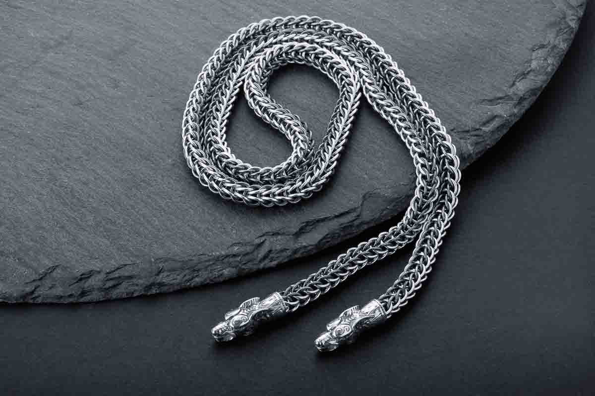 vkngjewelry Chain Handcrafted 925 Silver Chain with Wolf heads,solid chain